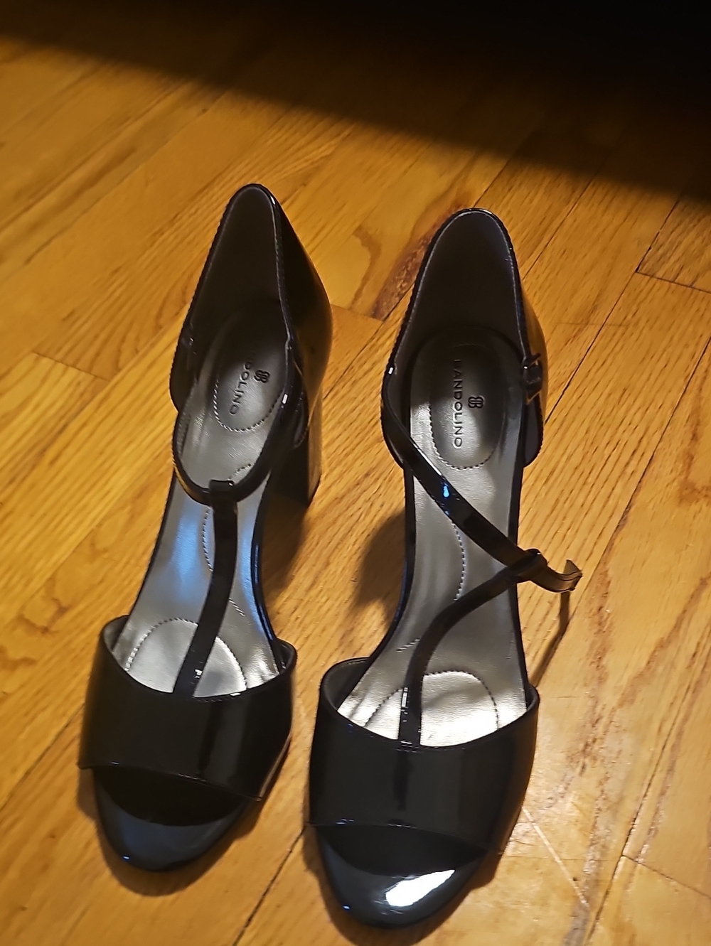 Bandolino Black Patent T-Strap Block Heels